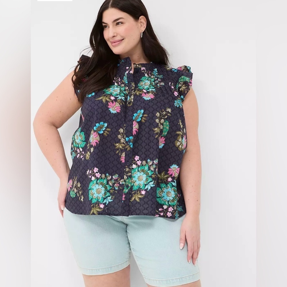 Lane Bryant Flutter-Sleeve Ruffle-Neck Blouse Size 22 3X
